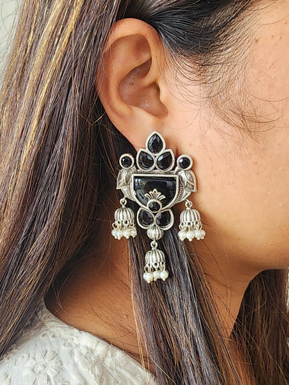 BALAMANI-Black Stone German Oxidized Earrings