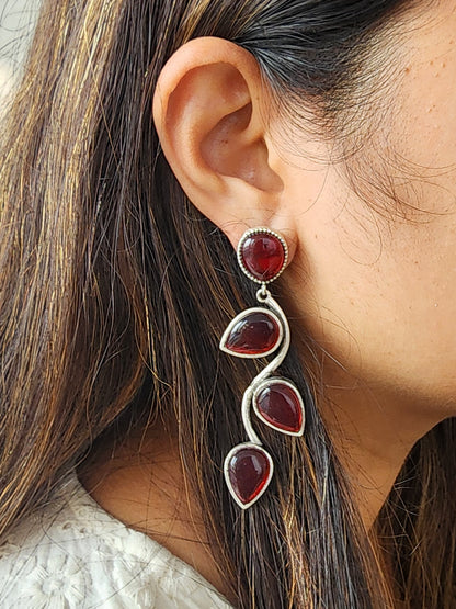 BALAMANI-Beautiful Unique Design Red Stone German Oxidized Earring