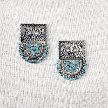 BALAMANI-Sky Blue Stone German Oxidized Earring