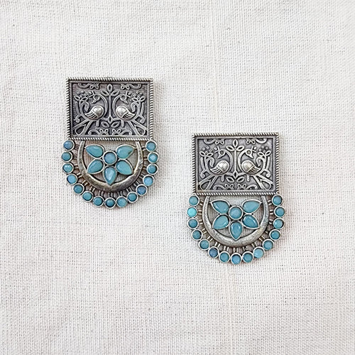 BALAMANI-Sky Blue Stone German Oxidized Earring