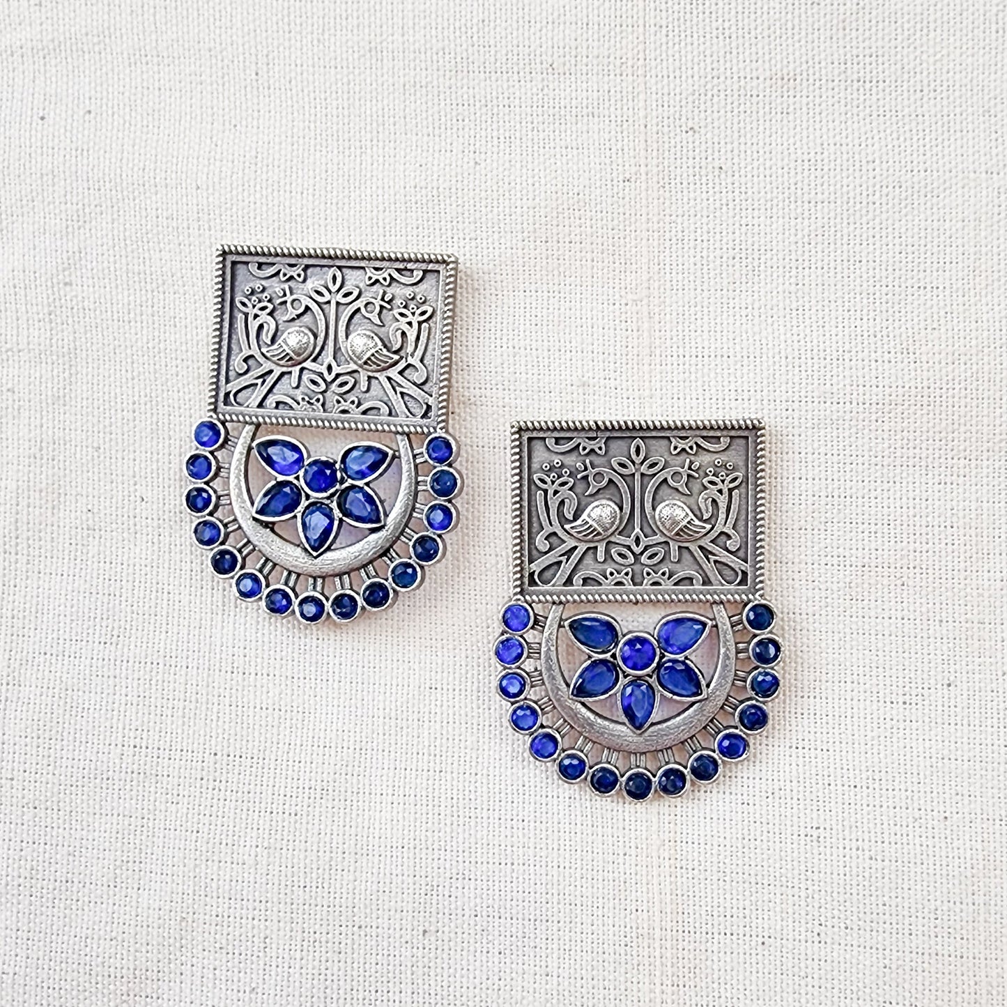BALAMANI-Blue Stone German Oxidized Earring