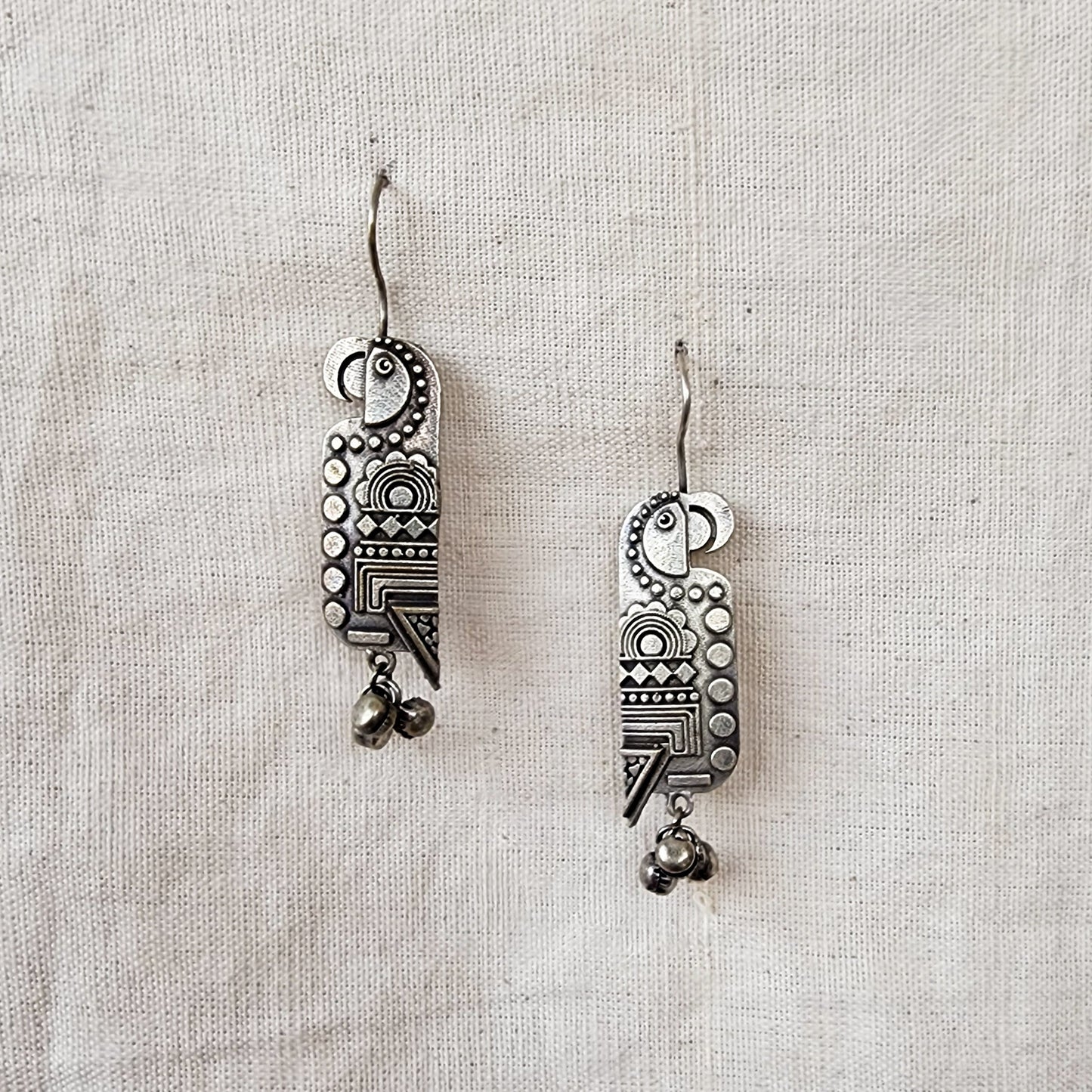 BALAMANI-Bird Ghungroo Silver Lookalike Parrot Bird German Oxidized Earring