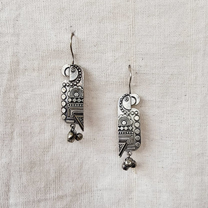 BALAMANI-Bird Ghungroo Silver Lookalike Parrot Bird German Oxidized Earring