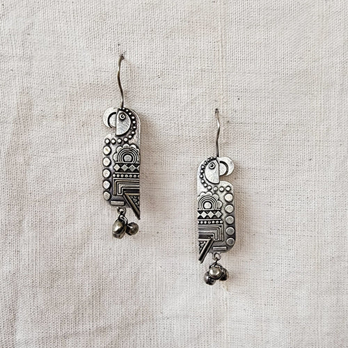 BALAMANI-Bird Ghungroo Silver Lookalike Parrot Bird German Oxidized Earring