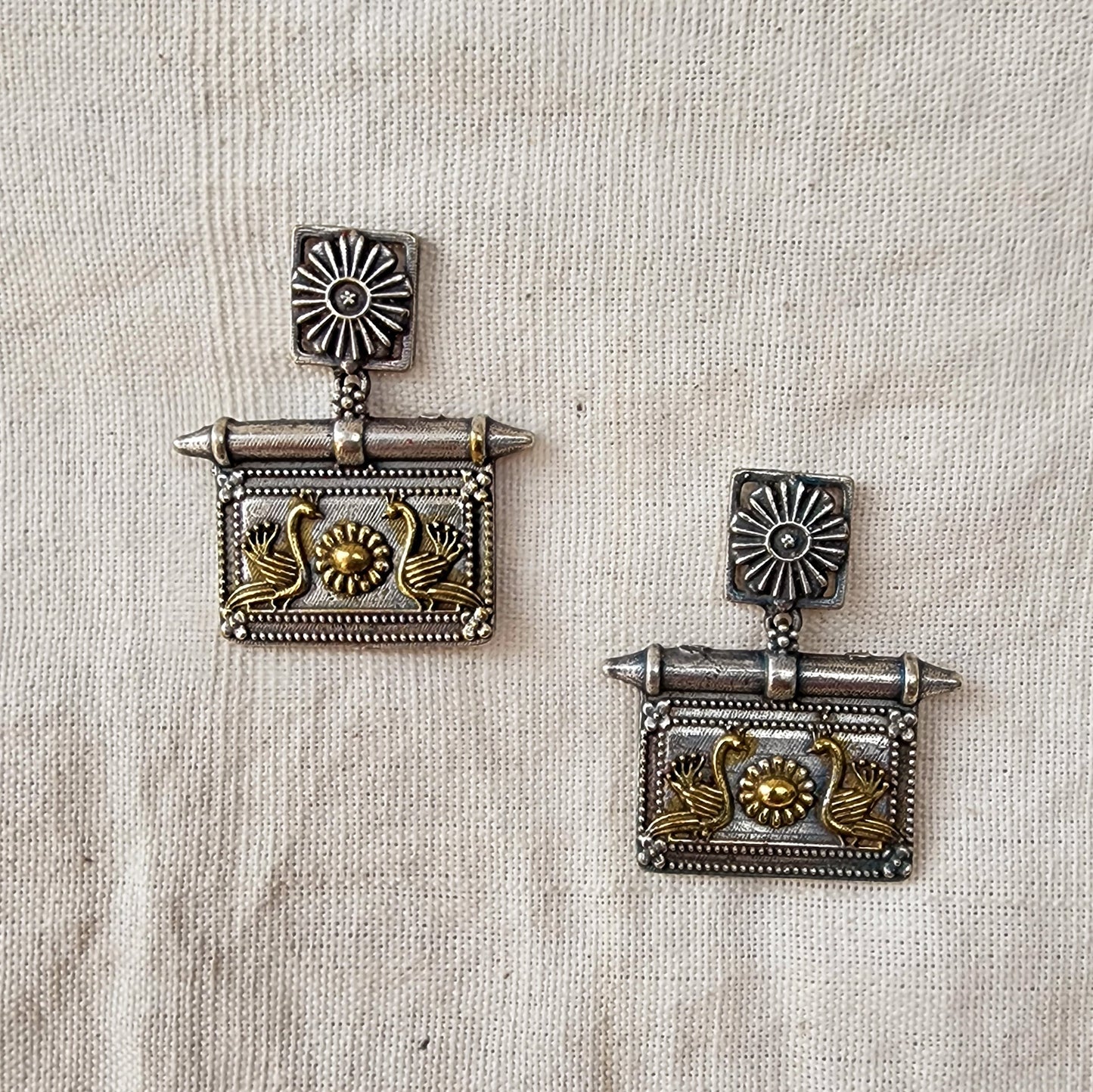BALAMANI-Silver Tone Peacock Face Tribal German Oxidised Earring
