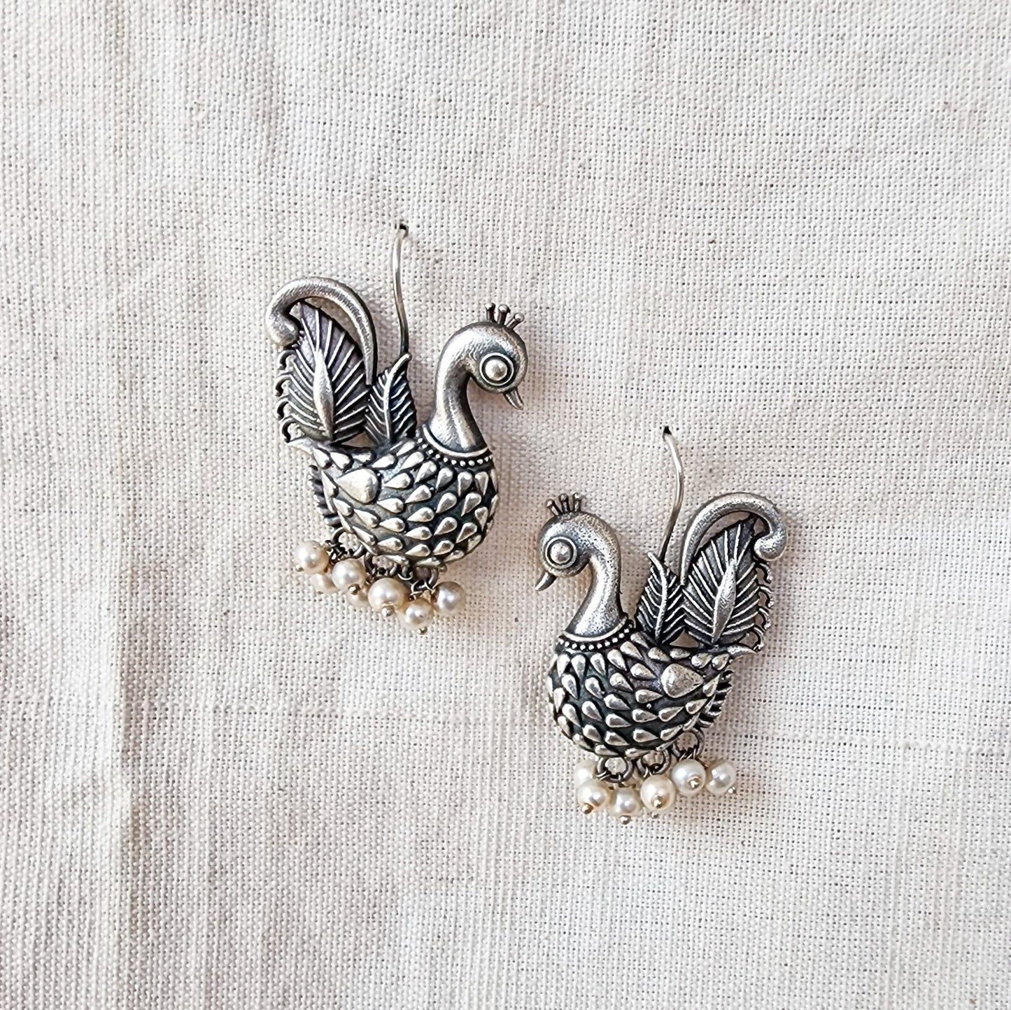 BALAMANI-Silver Peacock German Oxidized Drop Earring
