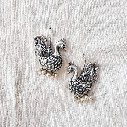 BALAMANI-Silver Peacock German Oxidized Drop Earring