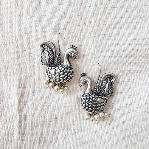 BALAMANI-Silver Peacock German Oxidized Drop Earring