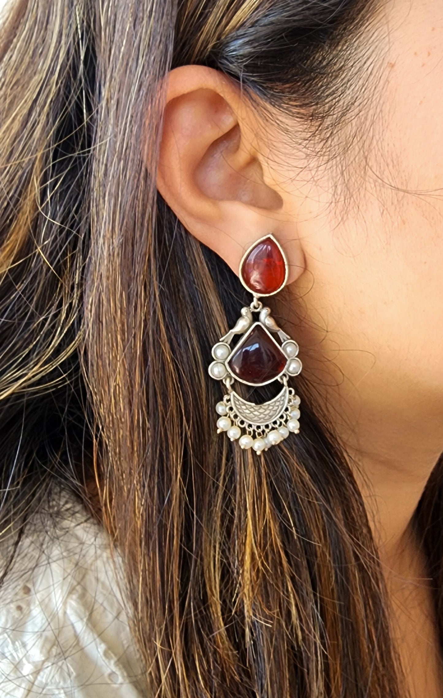BALAMANI-Red Stone German Oxidized Earring
