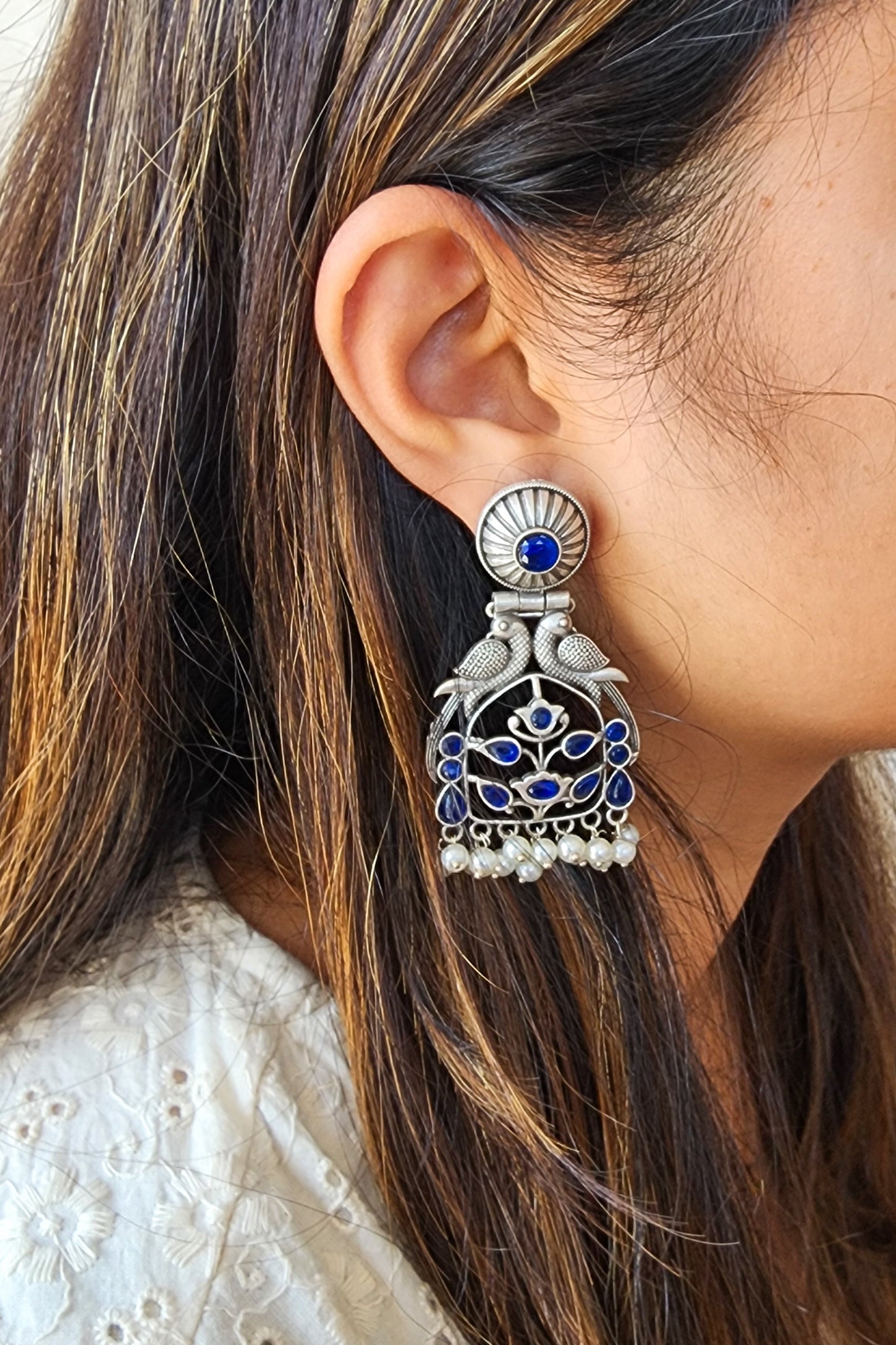 BALAMANI-Blue Stone German Oxidized Earring
