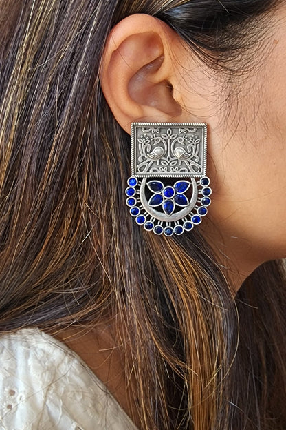 BALAMANI-Blue Stone German Oxidized Earring