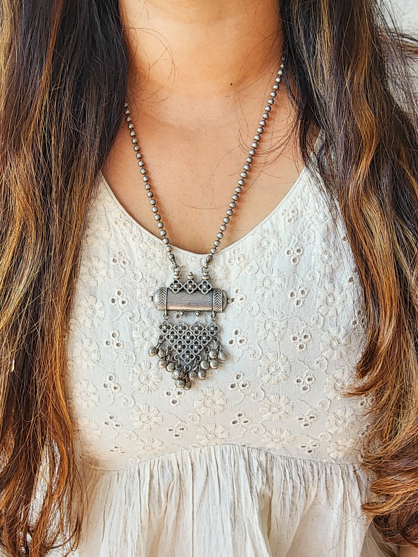 Neckpiece - Silver Triangle Design With Ghungroo German Oxidized  Neckpiece