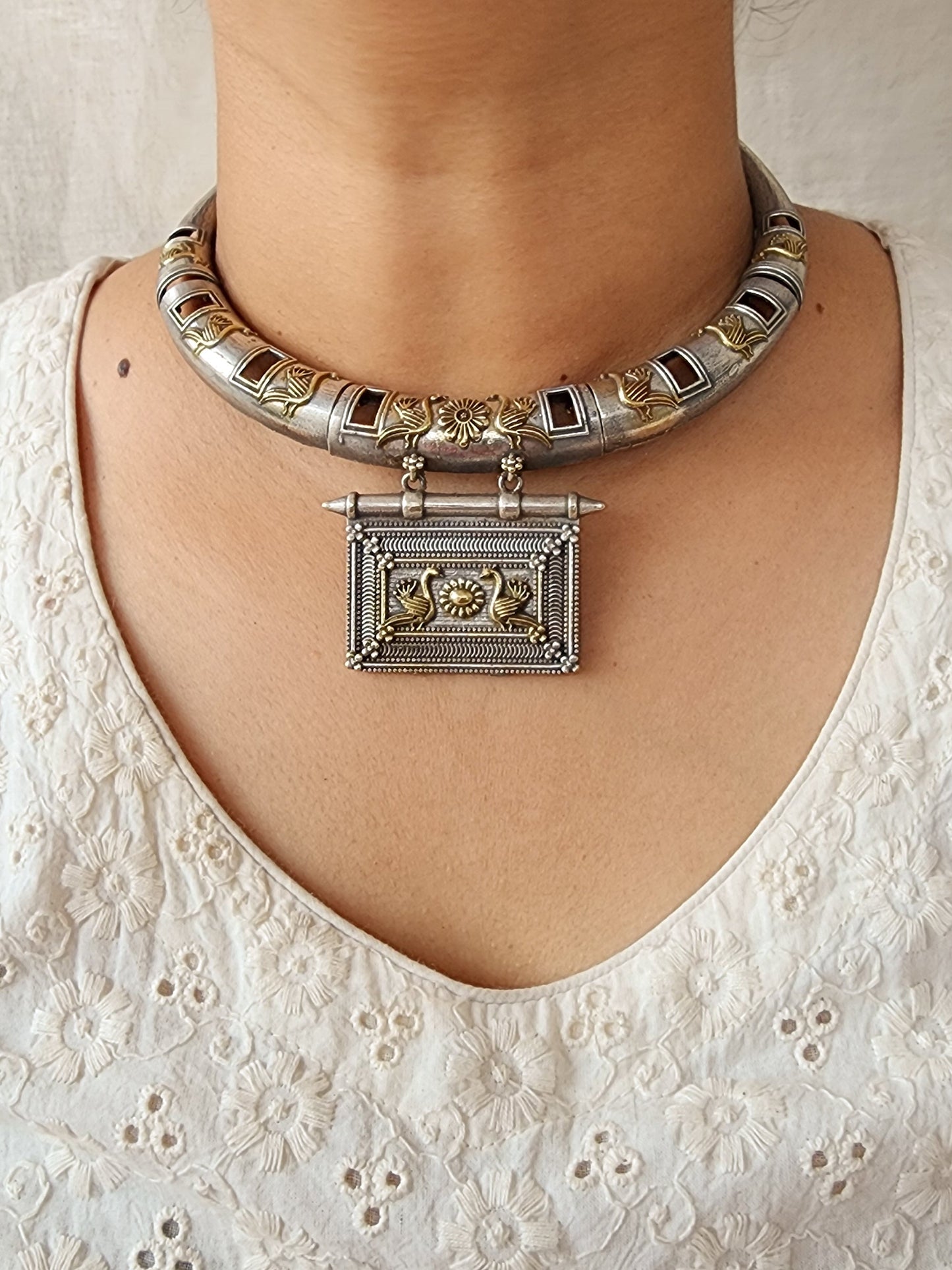 Neckpiece -Beautiful Silver With German Oxidised Hasli
