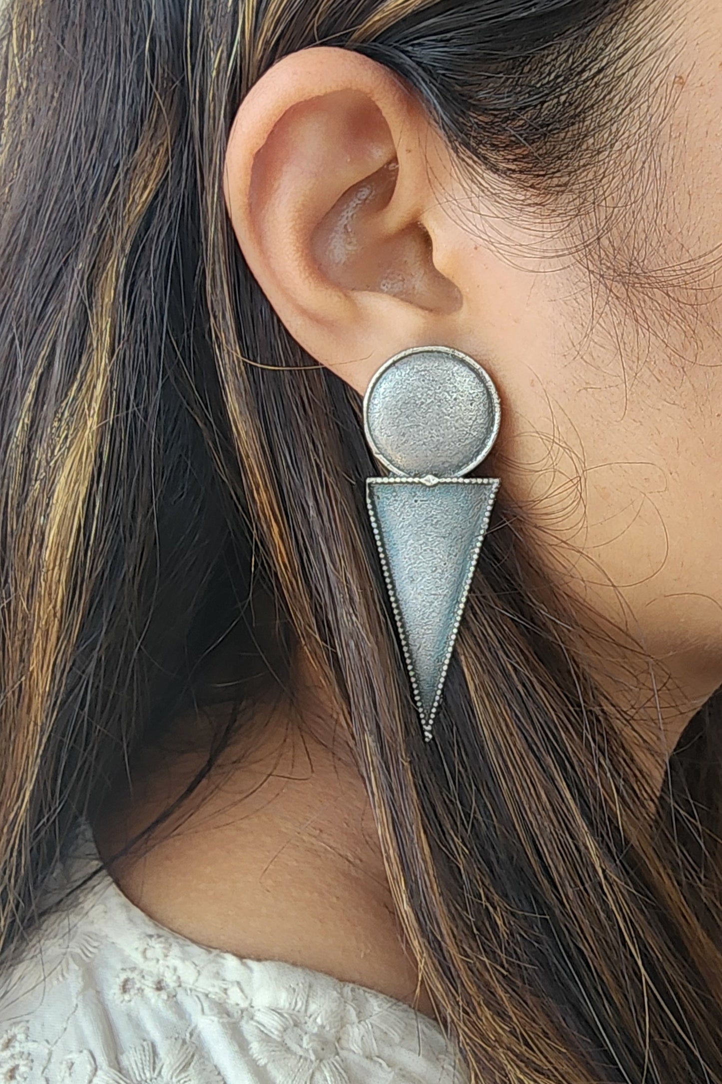BALAMANI- Antique Silver Geometric German Oxidised Earrings