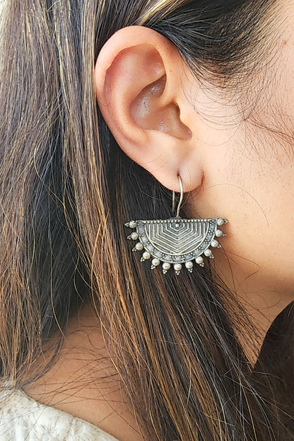 BALAMANI- Half Moon Boho Tribal Semi Circle Stud German Oxidised Drop Earrings