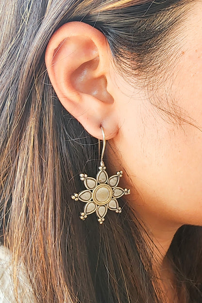 BALAMANI-Silver Flower Hanging German Oxidised Earring