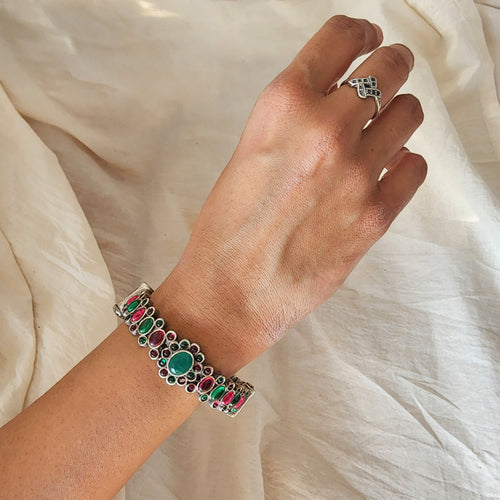 BANGLE- Pink And Green Stone German Oxidized Bangle