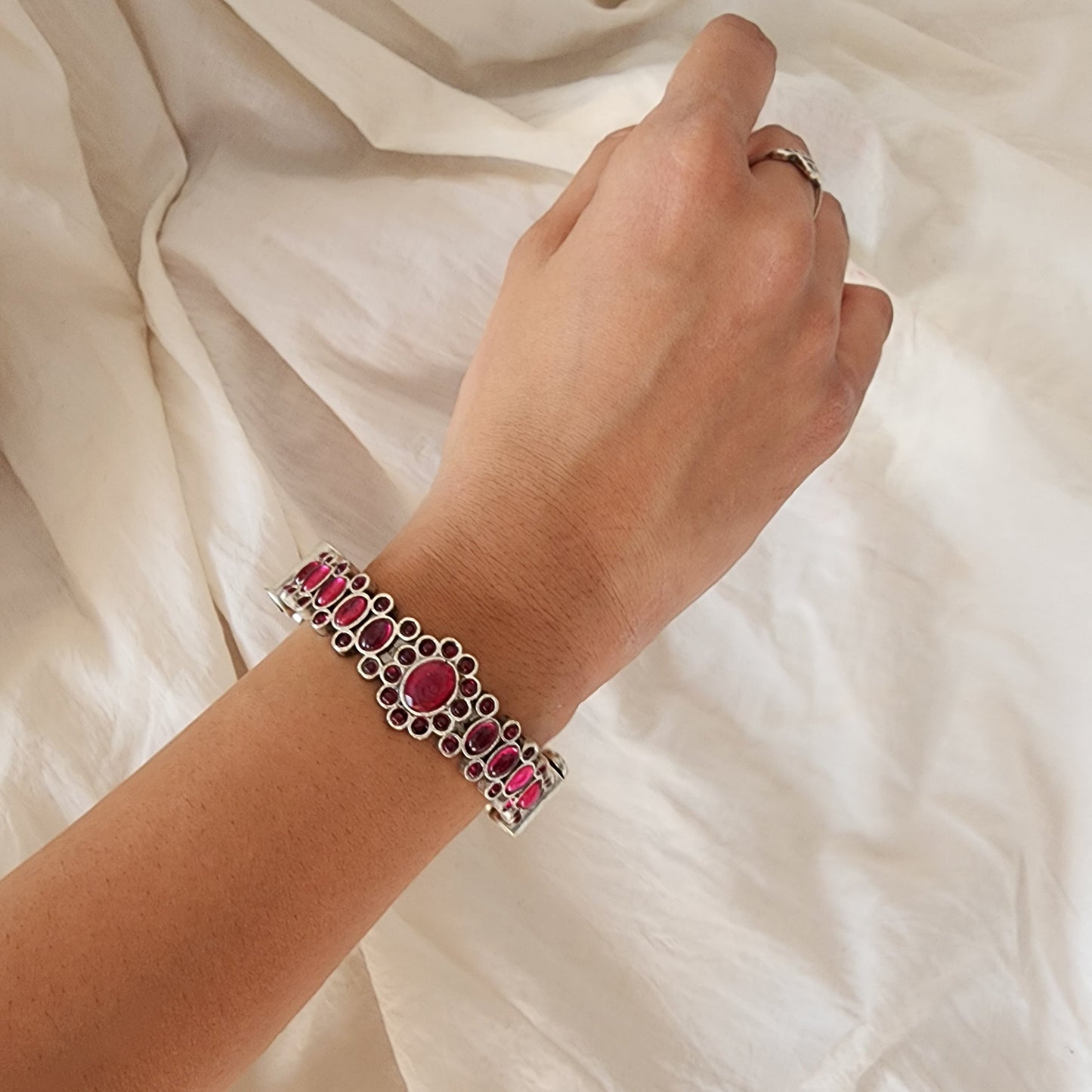 BANGLE- Pink Stone German Oxidized Bangle
