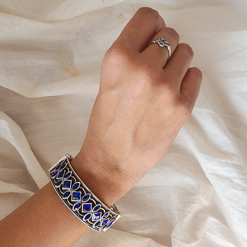 BANGLE-Blue Stone German Oxidized Bangle