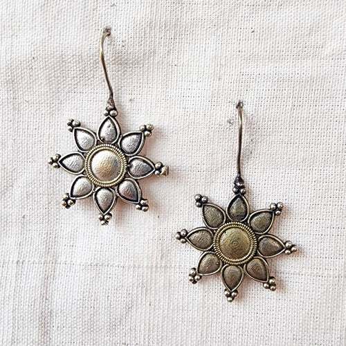 BALAMANI-Silver Flower Hanging German Oxidised Earring
