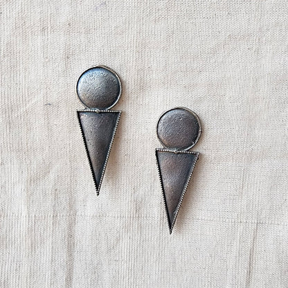 BALAMANI- Antique Silver Geometric German Oxidised Earrings