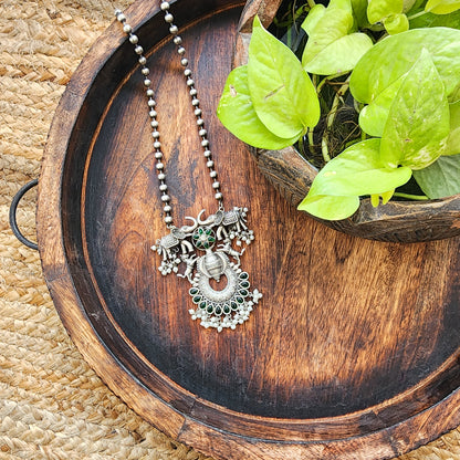 Neckpiece -Beautiful Silver Elephant Design With Pearls And German Oxidised Neckpiece