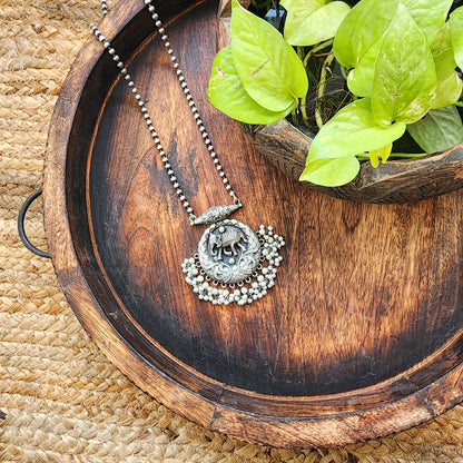 Neckpiece - Silver Tone Elephant With Pearls German Oxidised Neckpiece