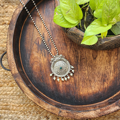 Neckpiece - Silver Tone Intricate Design With Pearls German Oxidised Neckpiece