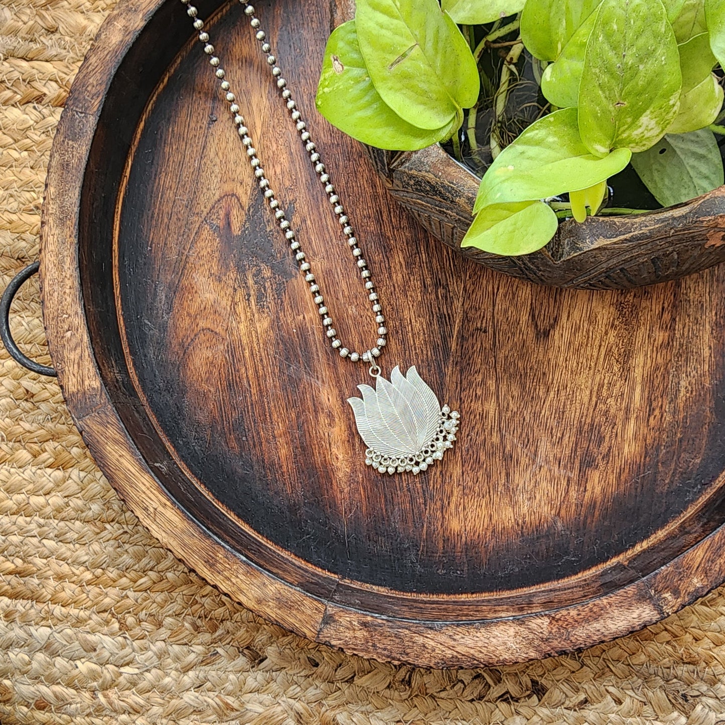 Neckpiece -Beautiful Silver Lotus With Pearls German Oxidised Neckpiece