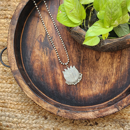 Neckpiece -Beautiful Silver Lotus With Pearls German Oxidised Neckpiece