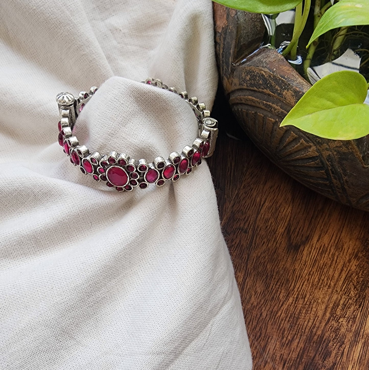 BANGLE- Pink Stone German Oxidized Bangle