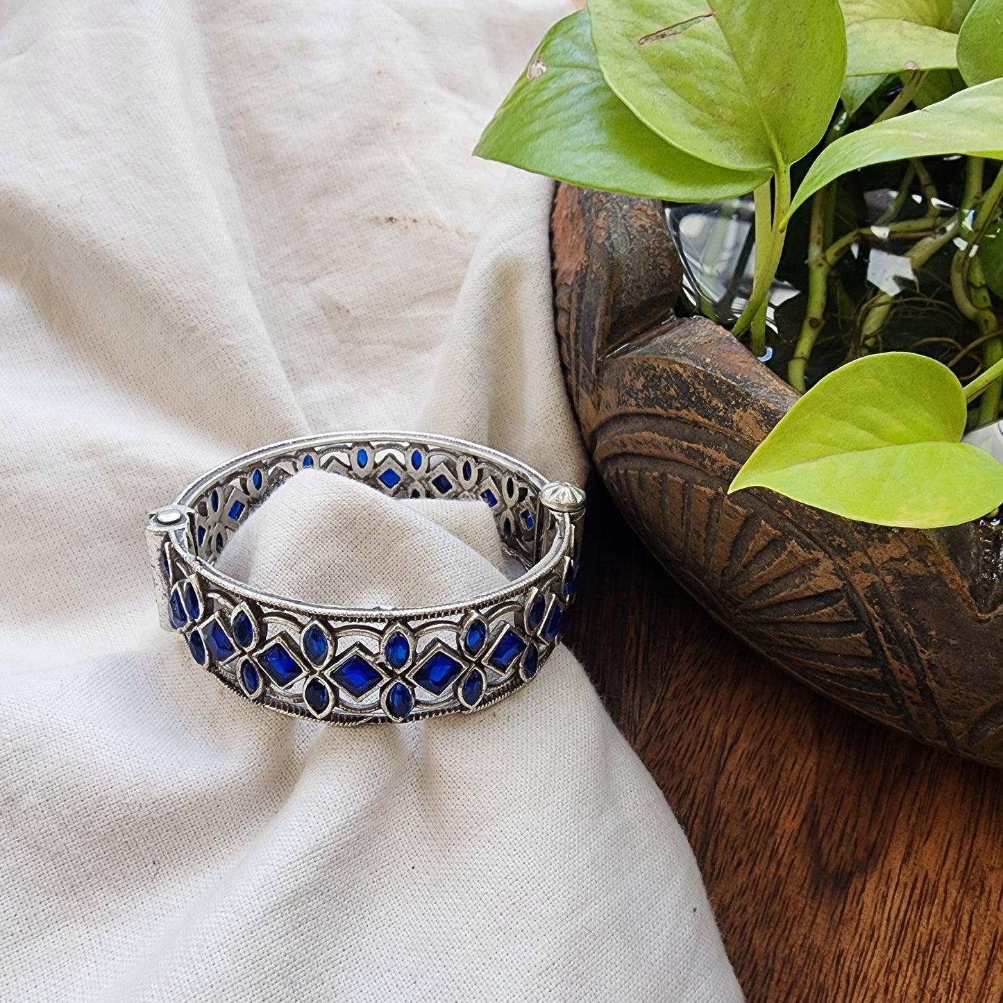 BANGLE-Blue Stone German Oxidized Bangle