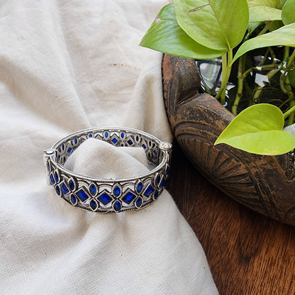 BANGLE-Blue Stone German Oxidized Bangle