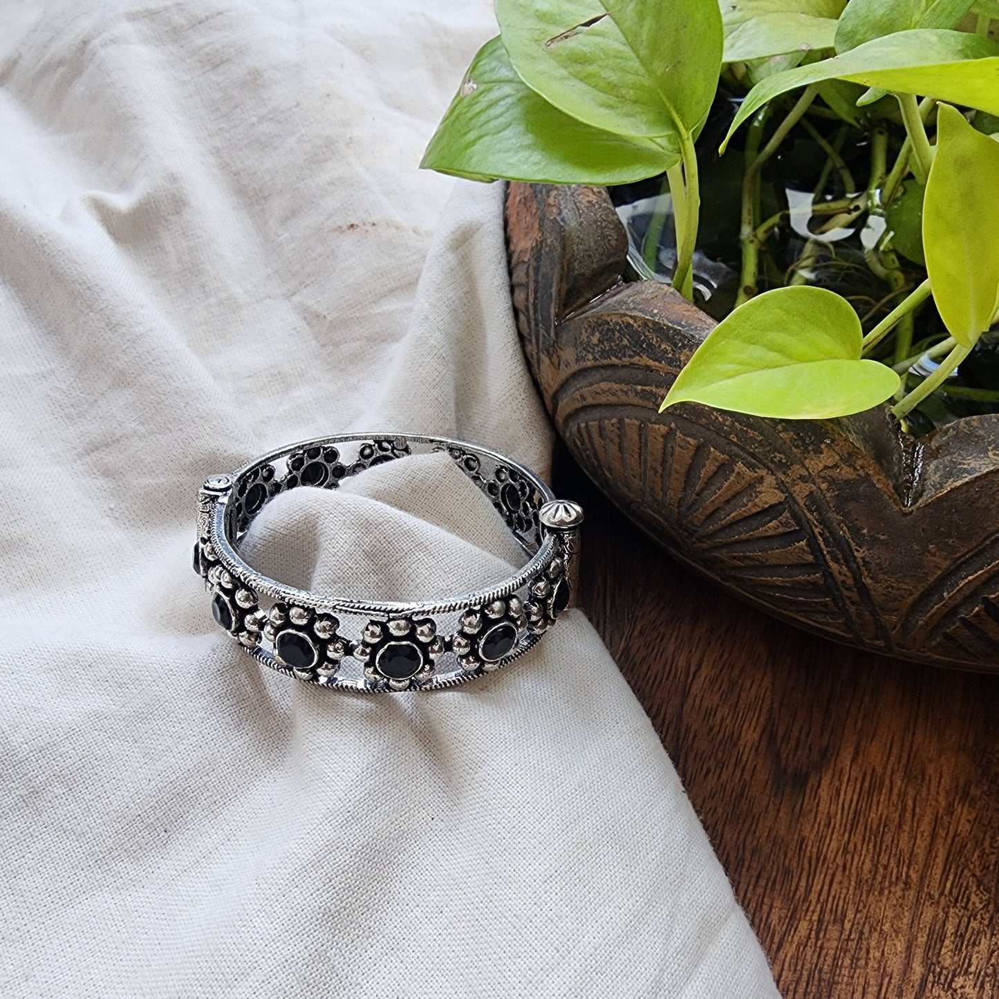 BANGLE- Black Stone German Oxidized Bangle