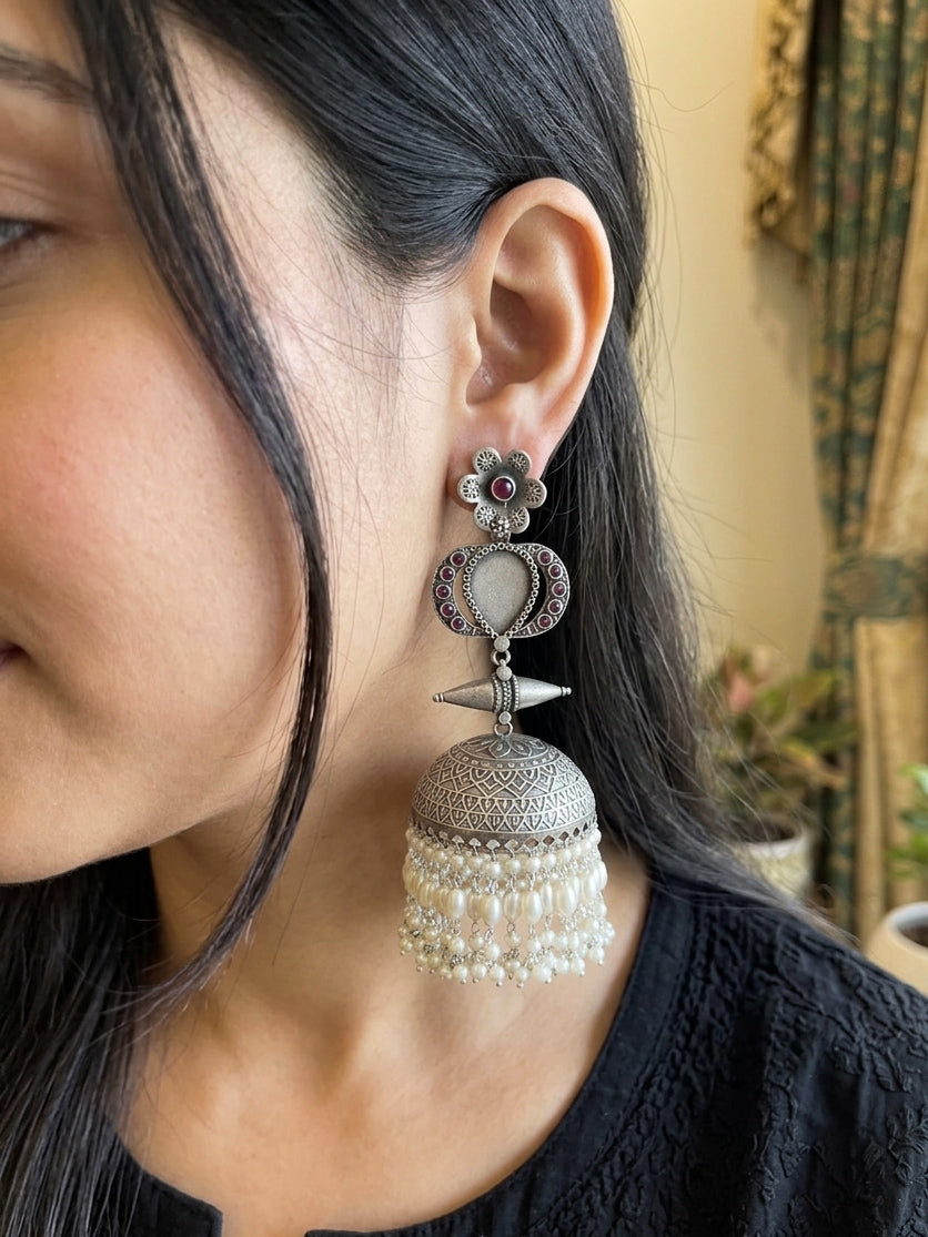AAROHI - Brass German Silver Statement Jhumka