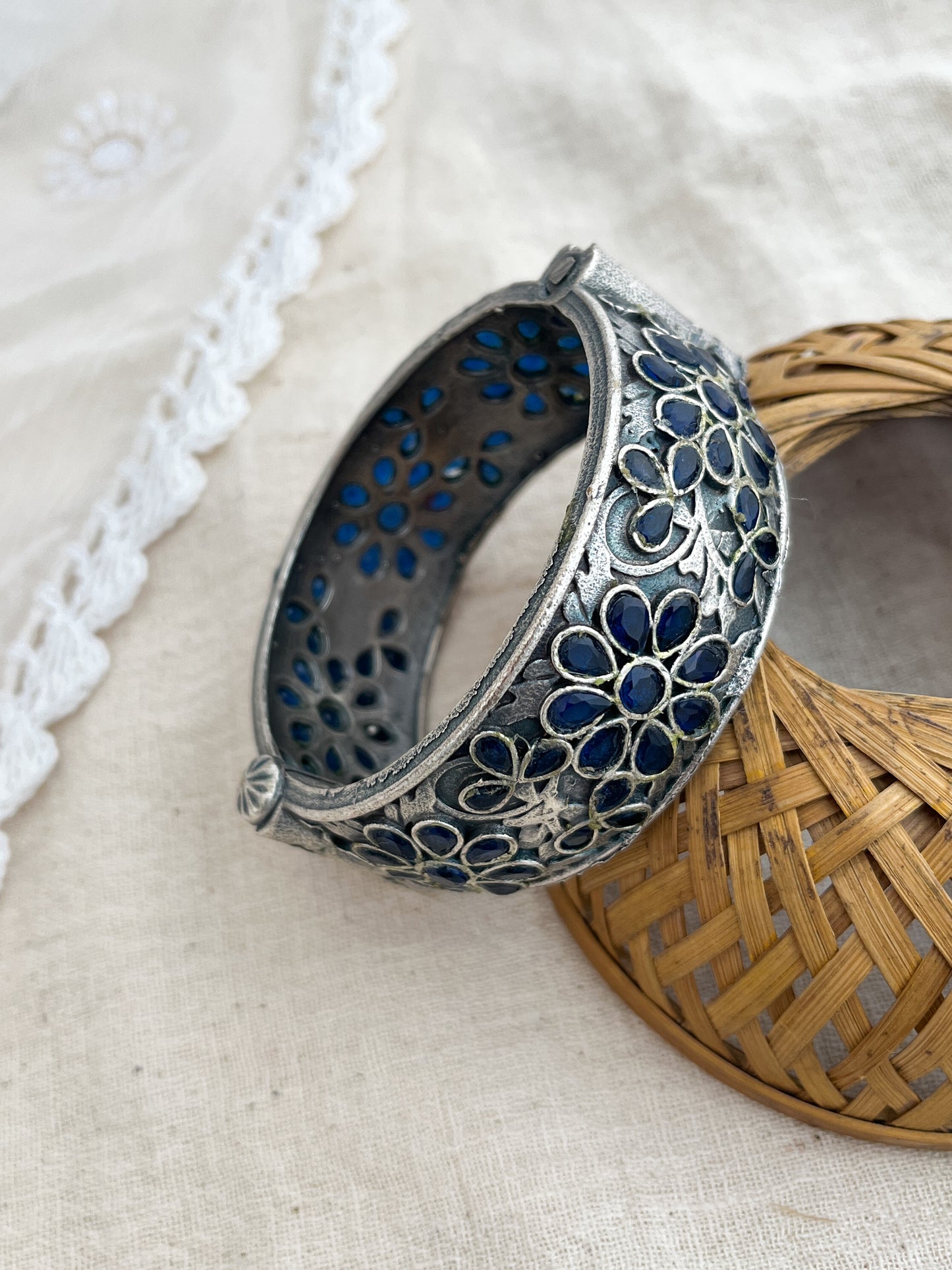 ABHILASHA - German Silver Blue Stone Bangle