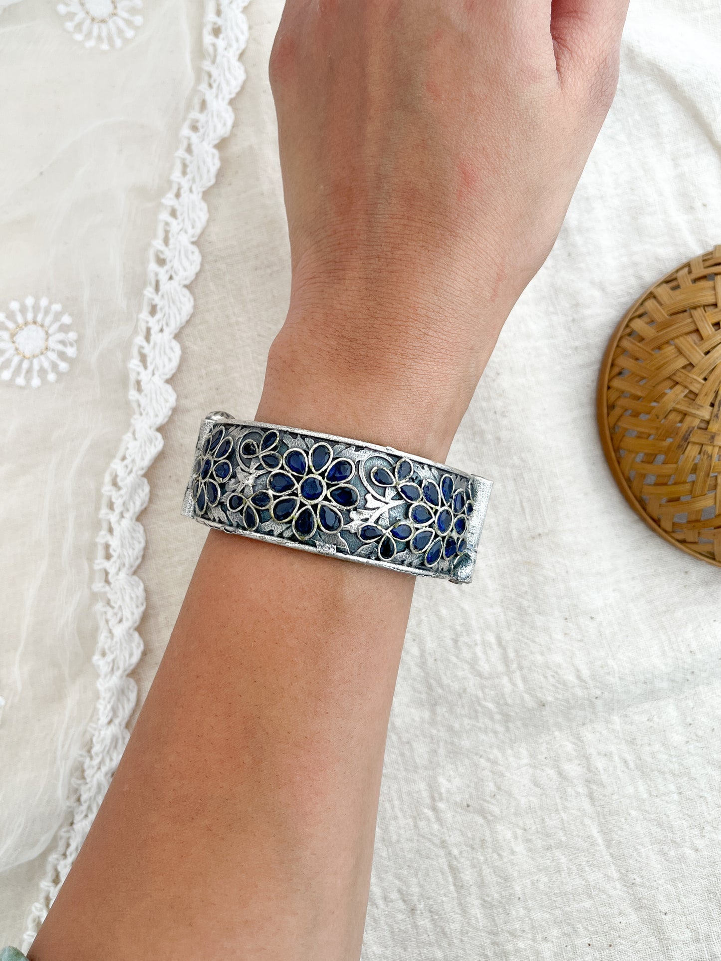 ABHILASHA - German Silver Blue Stone Bangle