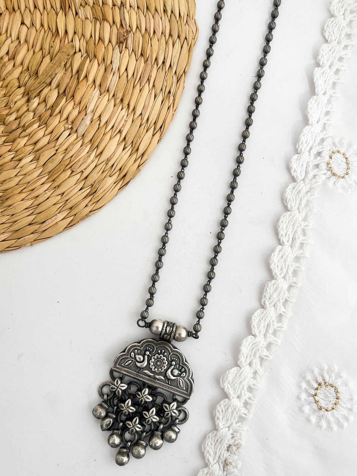 ABHIRAMI - Brass With Silver Plating Long Neckpiece