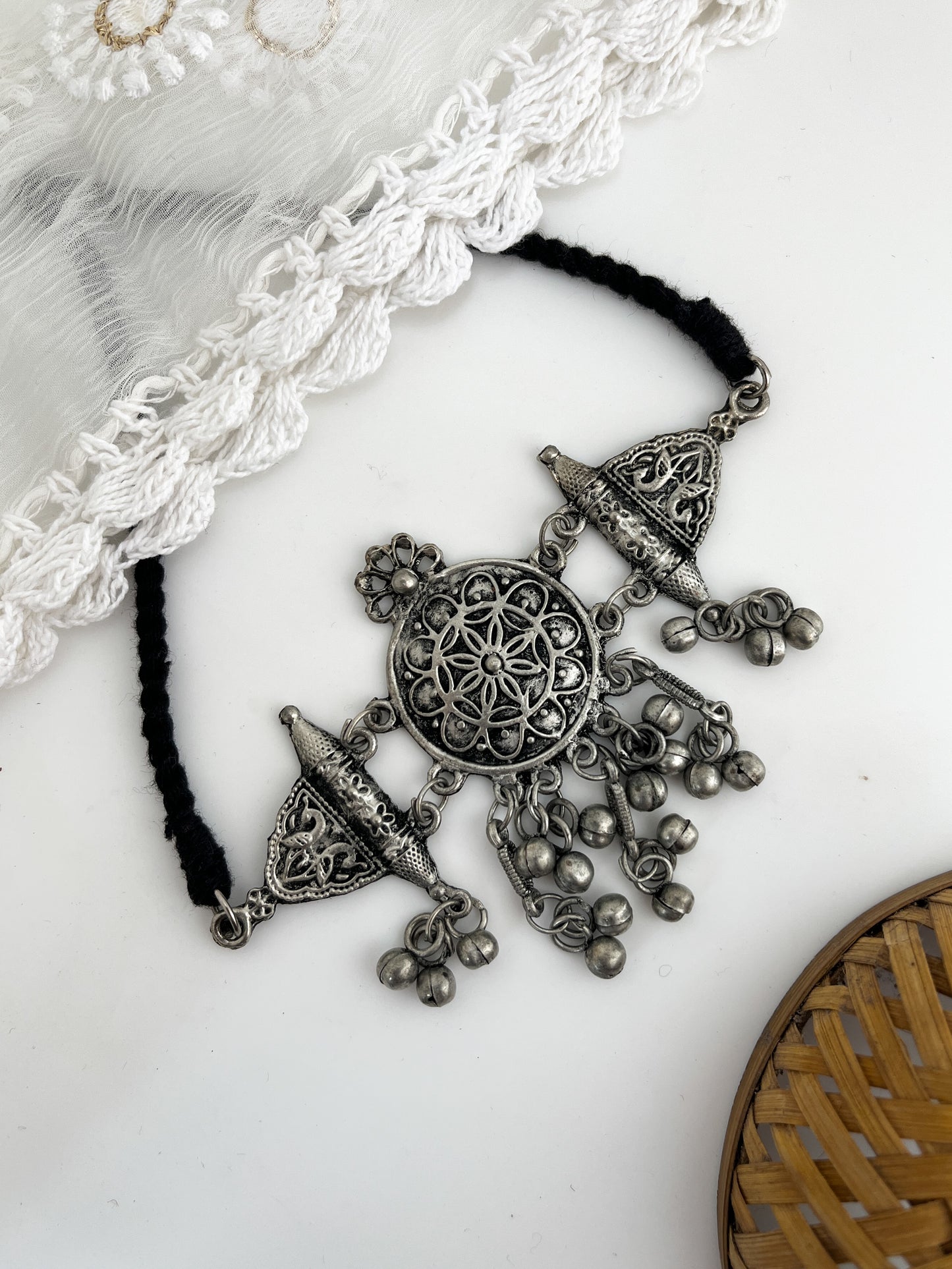 Adrika - Black Polish Silver Oxidised Chocker