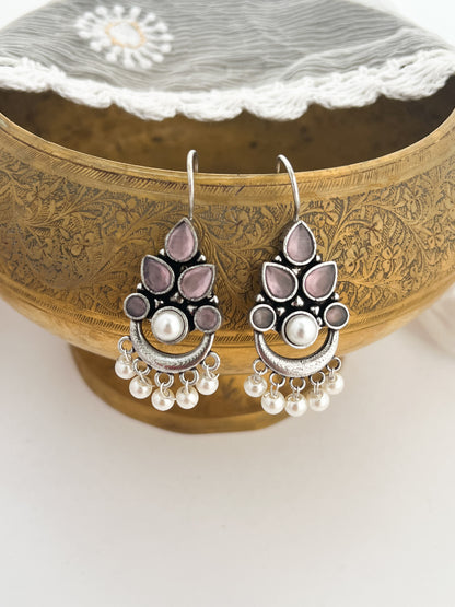 AHANA- Brass Dangler With Monalisa Stone Baby Pink