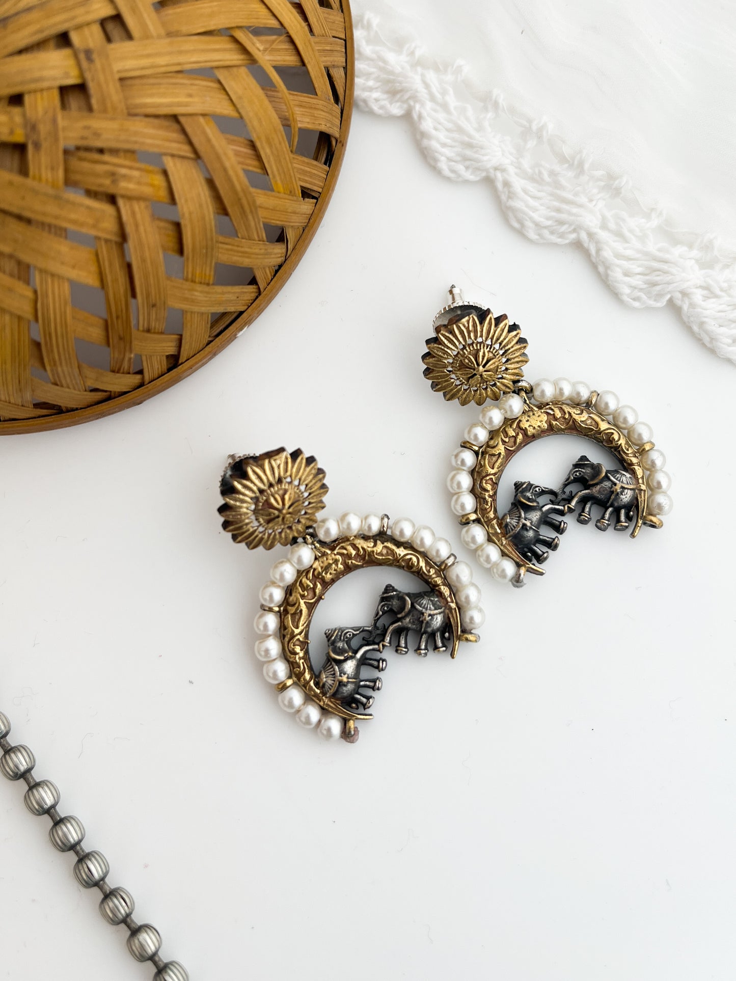 Anameva - Silver Oxidised Dual Tone Long Neckpiece