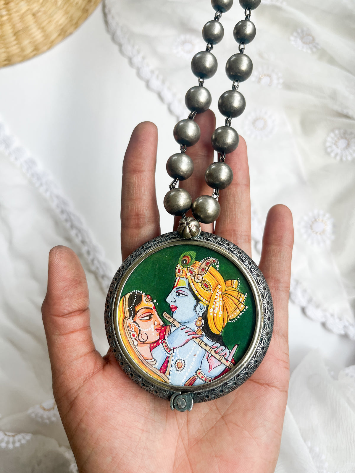 ANAMIKA - Brass With Silver Plating Bangle Locket Krishna Leela