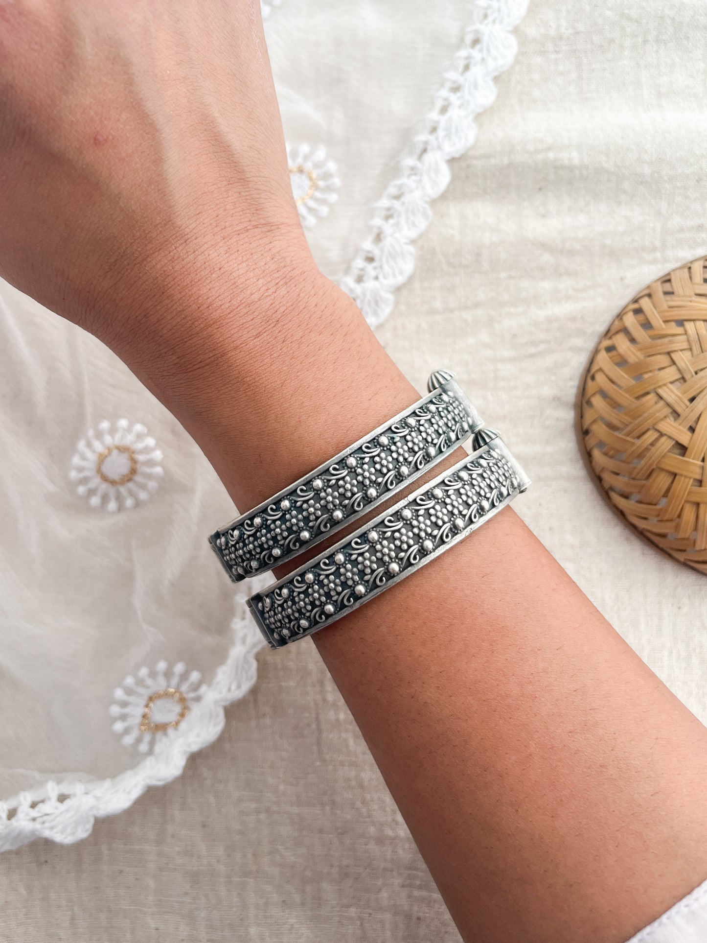 Anjana - Silver Oxidised Bangles (Set Of Two)