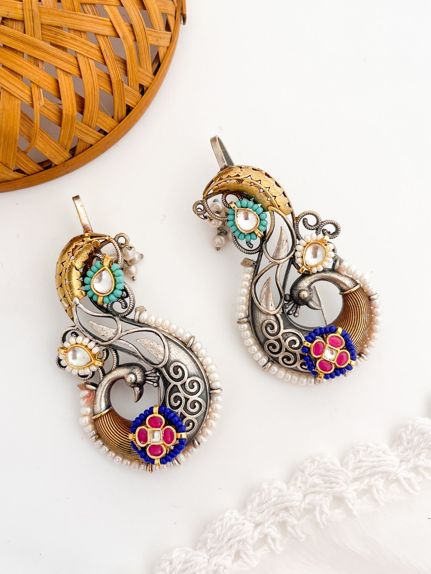 APSARA- German Silver Dual Tone Full Coverage Earcuff With Kundan Work