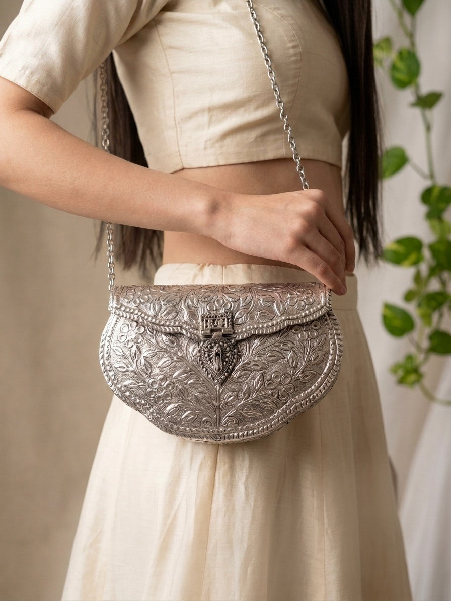 ARADHYA - Brass With Silver Plating Clutch Sling Bag