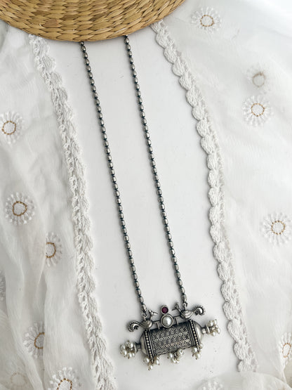AVANTIKA- Brass With Silver Plating Long Neckpiece