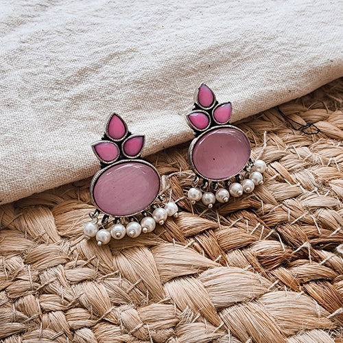 BALAMANI-Pink Stone German Oxidized Earring