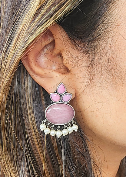 BALAMANI-Pink Stone German Oxidized Earring