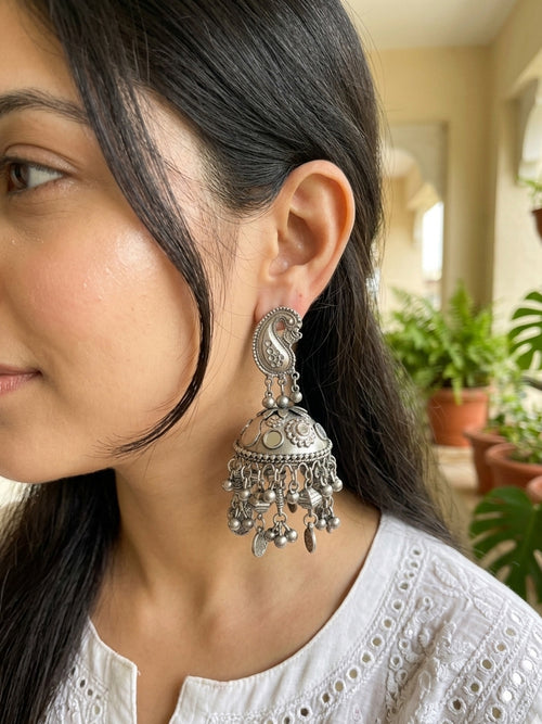 BAANI - Black Polish Oxidized Tribal Heavy Jhumkas