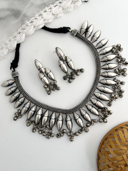 CHANCHALA-Silver Oxidized Necklace Set